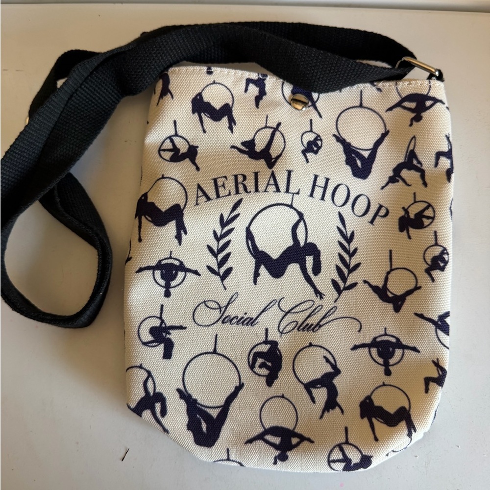 Aerial Hoop Social Club Canvas Crossbody Bag - Navy on Cream